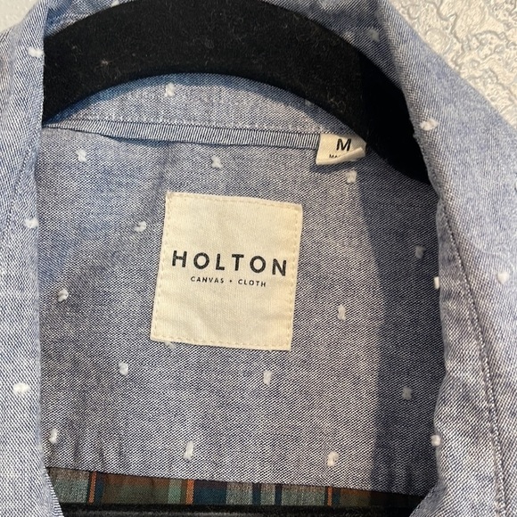 Holton Plaid 100% Cotton Short Sleeve Button Down Shirt Men's Size Medium - Picture 5 of 6